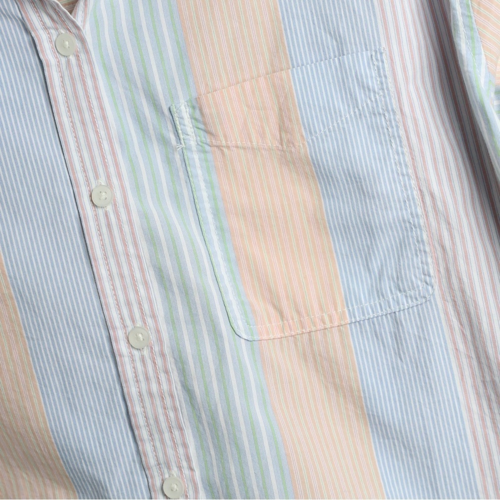 American Eagle AEO Cropped Button-Up Shirt striped pinstripe blue pink short M - Picture 9 of 9